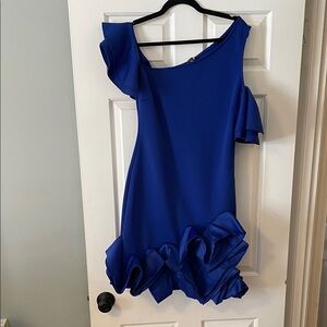 Chic One-Shoulder Blue Ruffle Dress nwt small